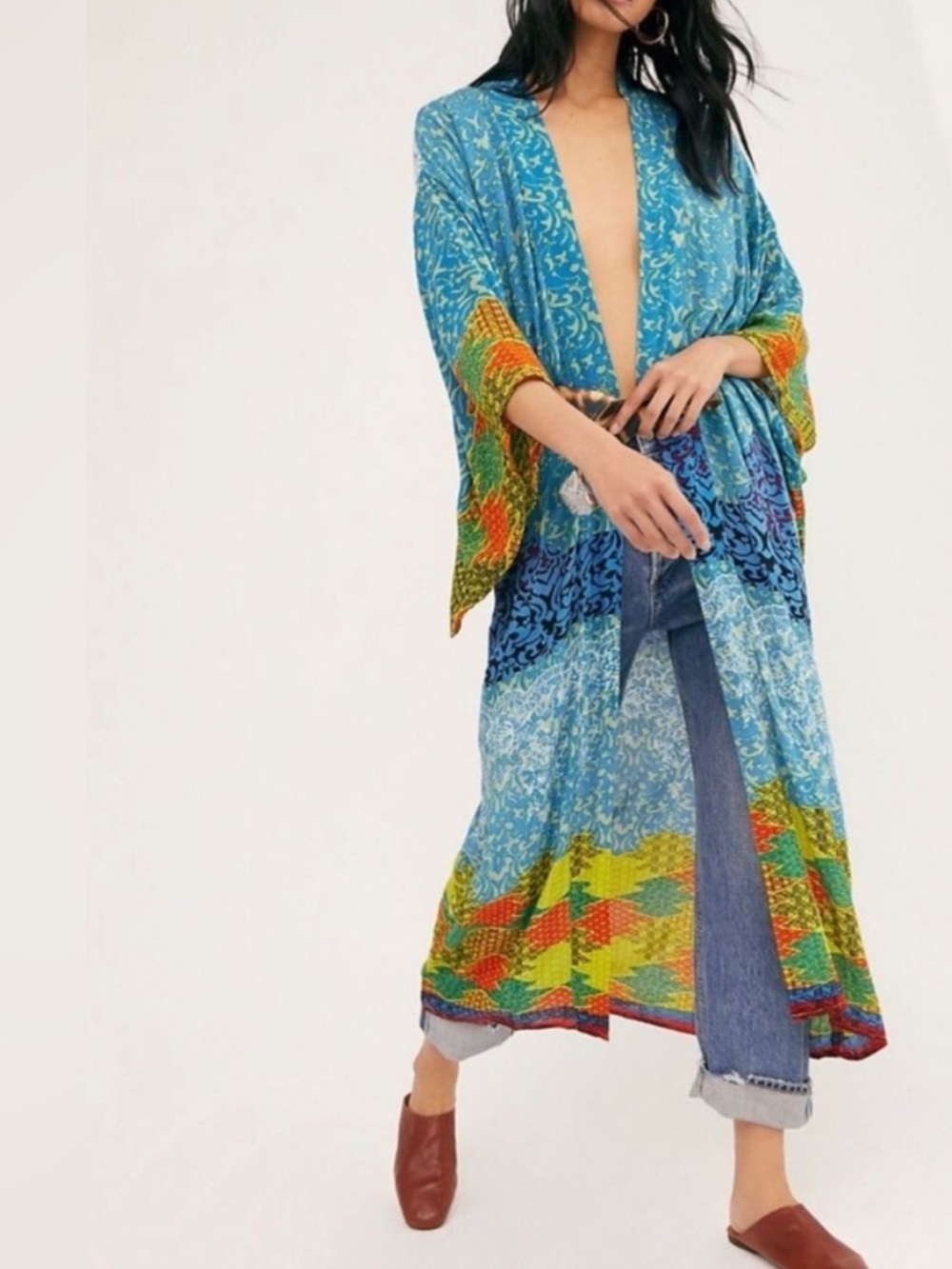 Free People Seven Wonders Maxi Kimono Duster Blue Size OS (one size) - Picture 3 of 11